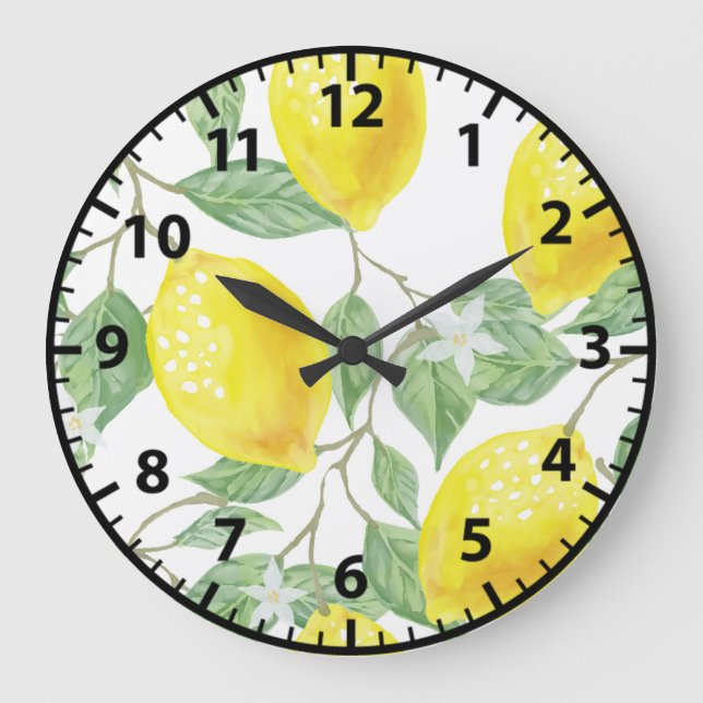 Reloj de pared amarillo de limones de verano (Anverso)