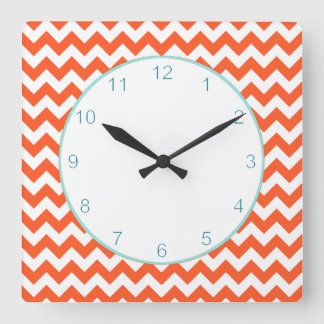 Reloj de pared anaranjado elegante de Chevron