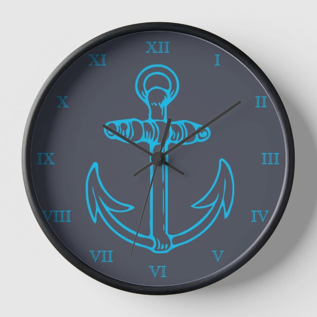 Reloj De Pared Anclaje azul Número romano Barco o Barco (Anverso)