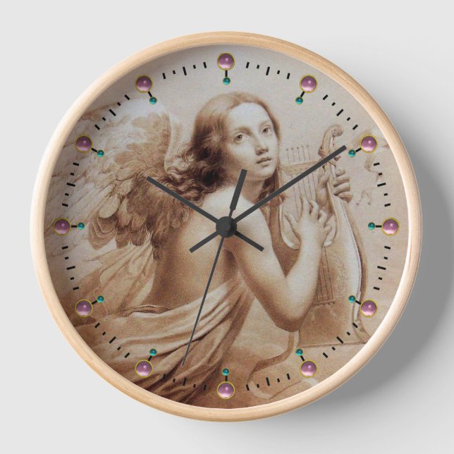 Reloj De Pared ANGEL PLAYING LYRA OVER THE CLOUDS Sepia Brown (Anverso)