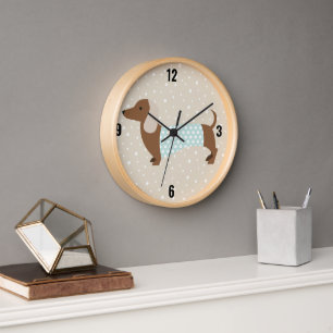 Reloj de pared animado marrón de Dachshund