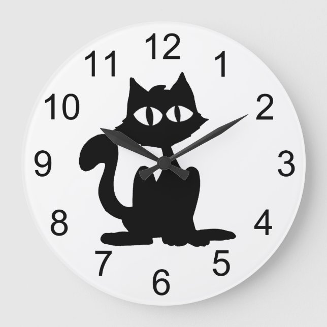 Reloj de pared animal de gato de silueta negra (Anverso)