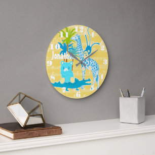Reloj de pared animal de la jungla azul amarilla p