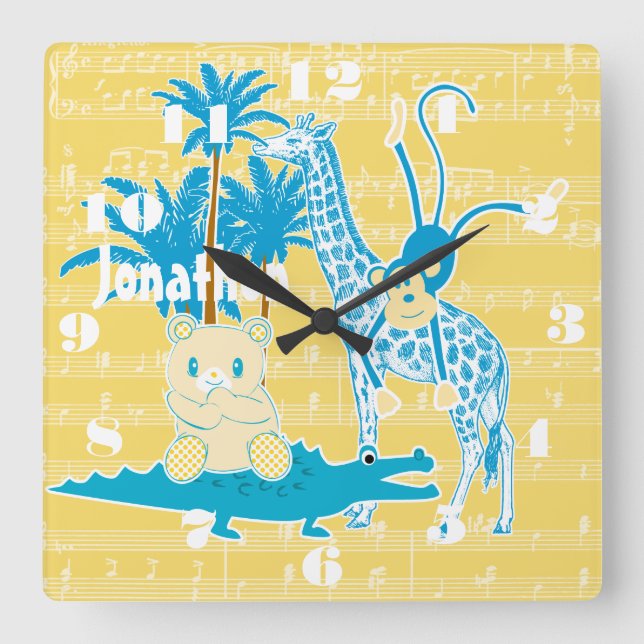 Reloj de pared animal de la jungla azul amarilla p (Anverso)
