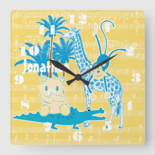 Reloj de pared animal de la jungla azul amarilla p