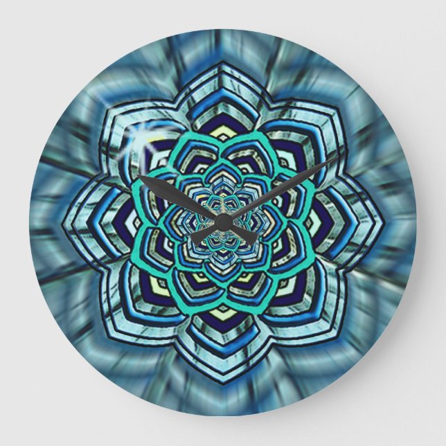 Reloj de pared Aqua y Turquoise Lotus Mandala (Anverso)