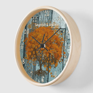 Reloj De Pared Árbol de coral de madera de Aqua, antiguo y antigu