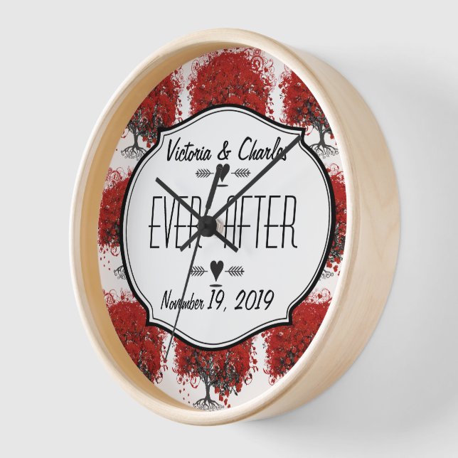 Reloj De Pared Árbol de hojas del corazón rojo (Ángulo)