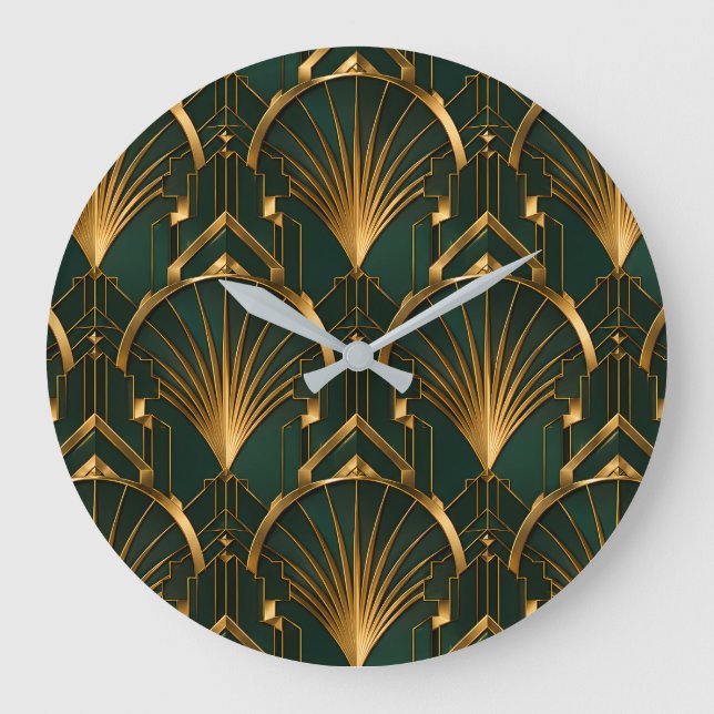 Reloj de pared Art Déco de lujo verde esmeralda y  (Anverso)