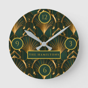 Reloj de pared Art Déco de lujo verde esmeralda y
