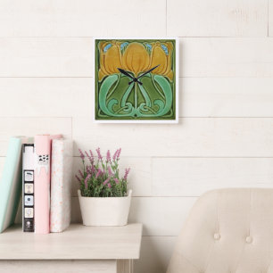 Reloj de pared - Art Nouveau Floral Amarillo