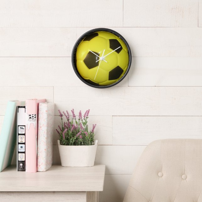 Reloj De Pared Arte vibrante de fútbol amarillo y negro (fútbol) (Sala de lectura)