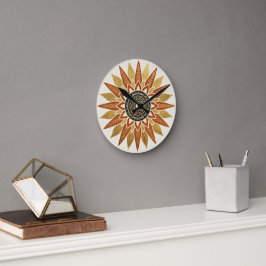Reloj de pared artesanal de mandala Afrohemian Sun