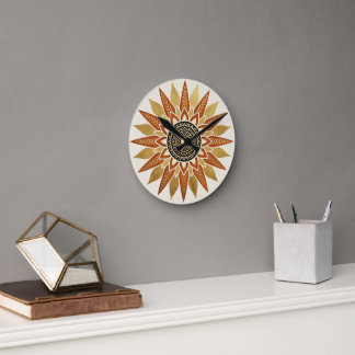 Reloj de pared artesanal de mandala Afrohemian Sun