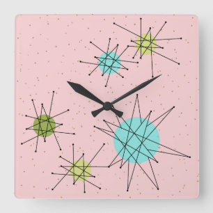 Reloj de pared atómico icónico rosado de