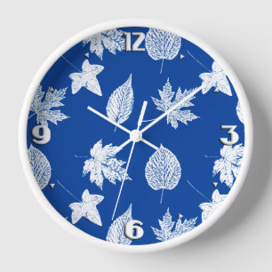 Reloj De Pared Autumn leaves - white and cobalt blue