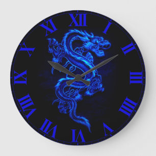 Reloj de pared azul asiático del dragón