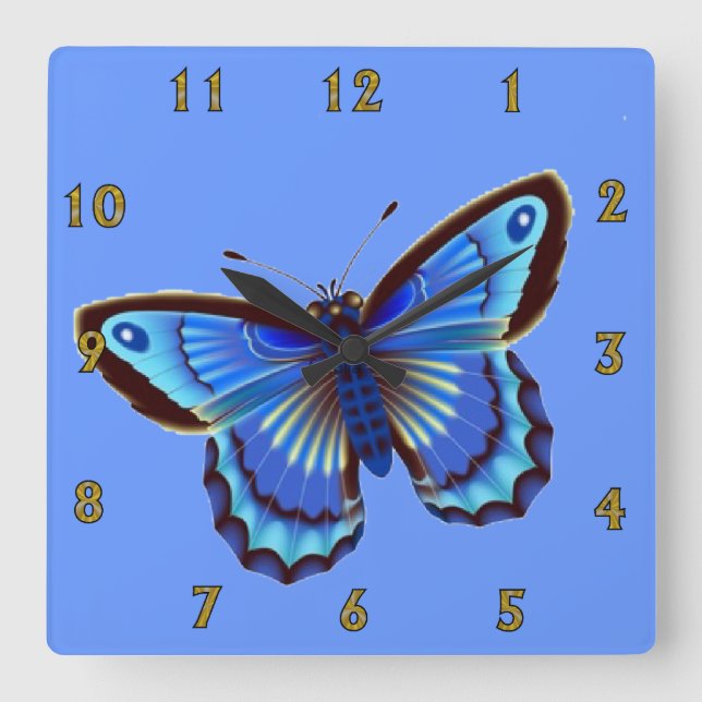 Reloj de pared azul Butterfiy (Anverso)
