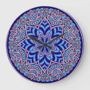Reloj de pared azul de la mandala