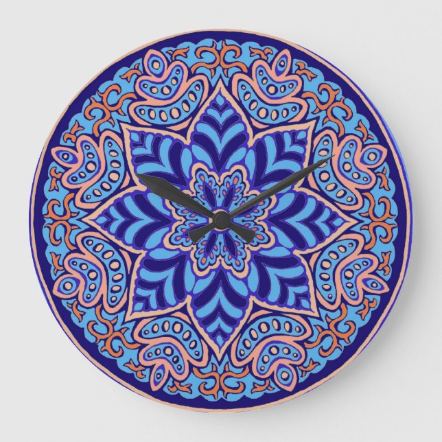 Reloj de pared azul de la mandala (Anverso)