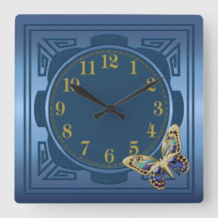 Reloj de pared azul de la mariposa