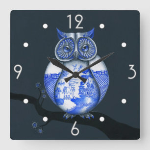 Reloj de pared azul del búho del sauce