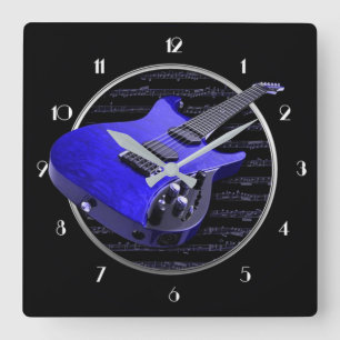 Reloj de pared azul del cuadrado de la guitarra