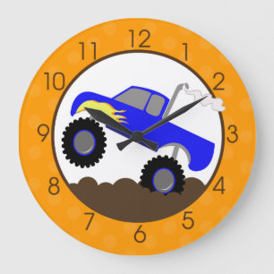 Reloj de pared azul del monster truck con el