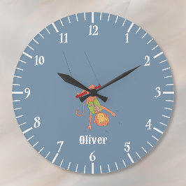 Reloj de pared azul del niño mono acróbata
