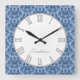 Reloj de pared azul del nombre del damasco de la