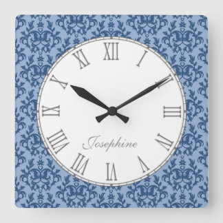 Reloj de pared azul del nombre del damasco de la