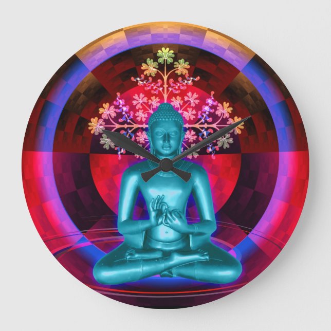 Reloj de pared azul Meditating de Buda (Anverso)