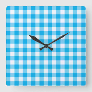 Reloj de pared, azul turquesa y negro Gingham