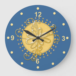 Reloj de pared azul y amarillo elegante