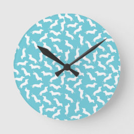 Reloj de pared azul y blanco de Dachshund