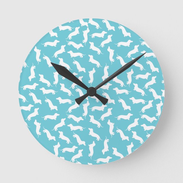 Reloj de pared azul y blanco de Dachshund (Anverso)