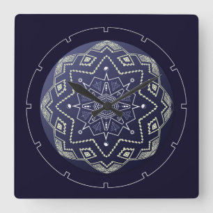 Reloj de pared azul y blanco de la mandala de la