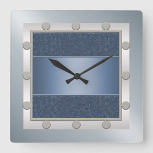 Reloj de pared azul y plata