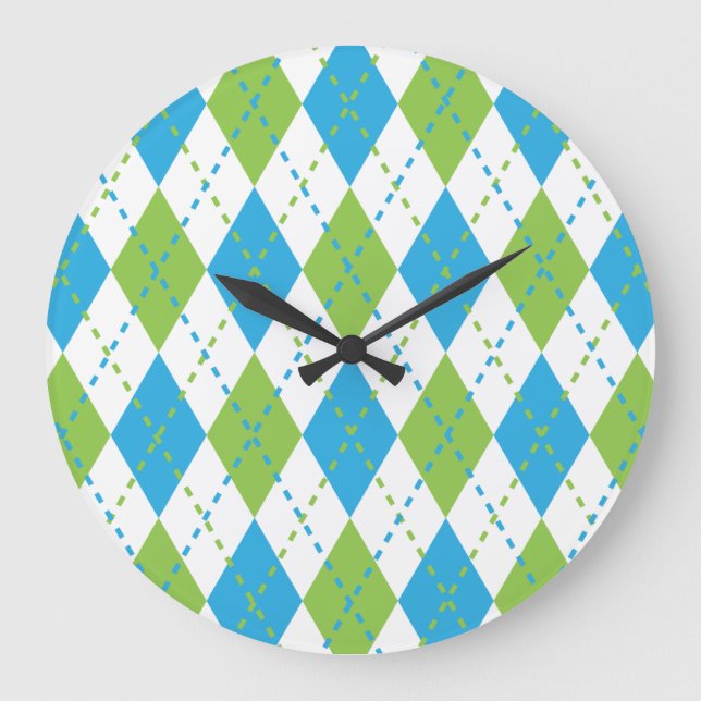 Reloj de pared azul y verde argyle (Anverso)