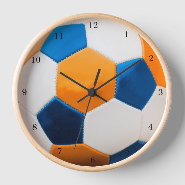 Reloj De Pared Balón de fútbol azul y Naranja, (Anverso)