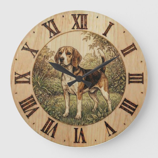 Reloj de pared Beagle en el parque de primavera  (Anverso)