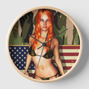 Reloj De Pared Bebé del bikini de Camo del americano