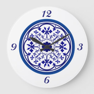 Reloj de pared blanco azul inspirado en Delft