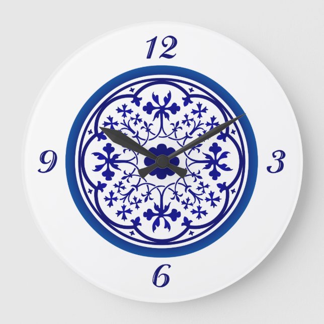 Reloj de pared blanco azul inspirado en Delft (Anverso)