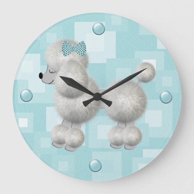 Reloj de pared blanco bonito del caniche (Anverso)