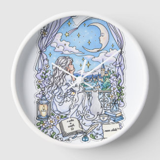 Reloj de Pared Blanco Soñador Niño Luna™ | Deseo