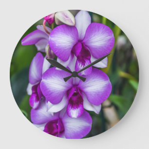 Reloj de pared blanco y púrpura de las orquídeas