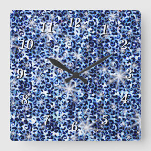 Reloj de pared Blue Cheetah Sparkles