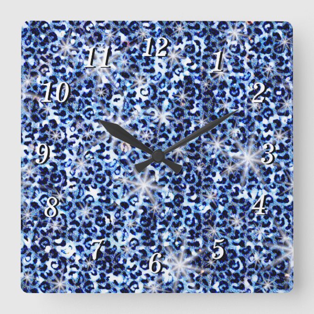 Reloj de pared Blue Cheetah Sparkles (Anverso)