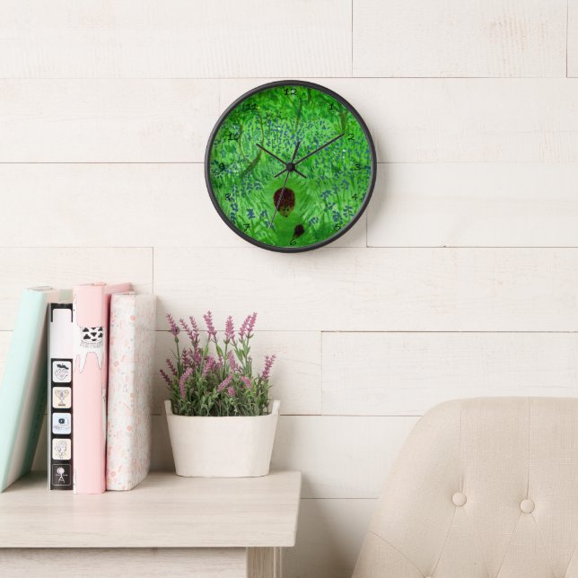Reloj De Pared Bluebell Woodland Cute Hedgehogs Primavera Verde (Sala de lectura)